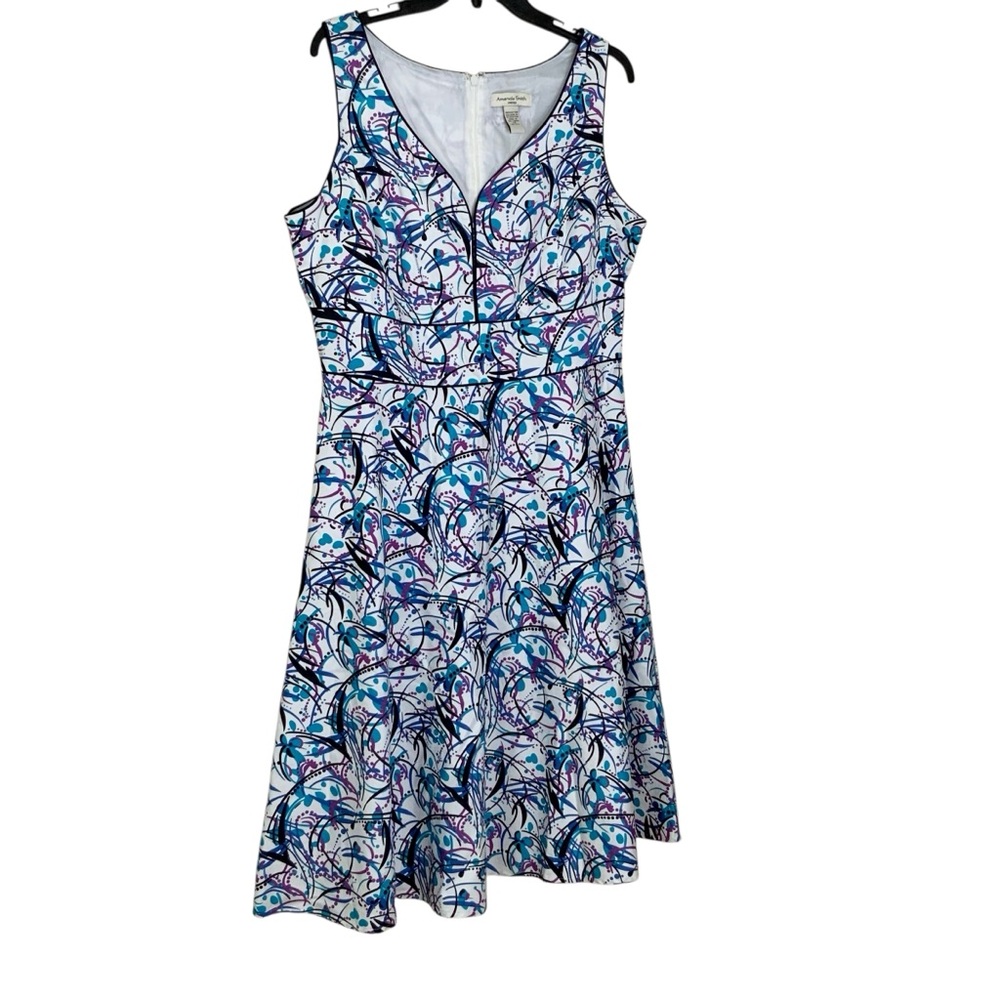 Amanda Smith Abstract Floral Mini Dress - Blue and Purple. Size 14